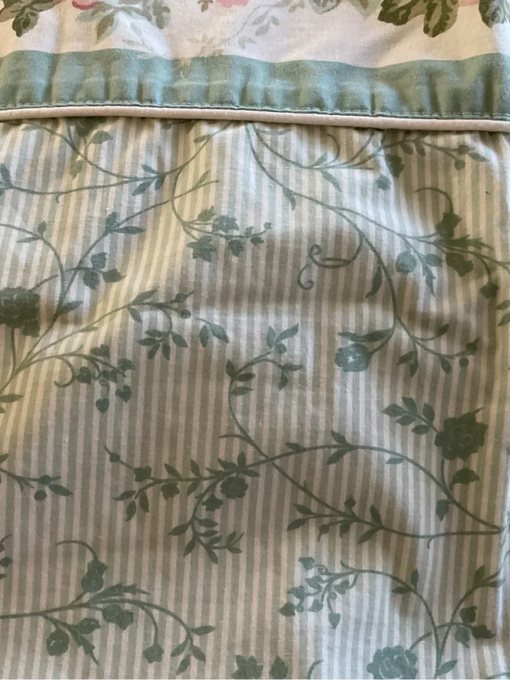 Laura Ashley Cottage Rose Floral W/Green Stripes Twin Sheet Set 3PCS-Vintage